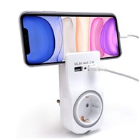 adaptador de pared welly enjoy 1 toma schuko 16a con luz nocturna soporte para telefono 2 puertos usb indicador led blanco wy130