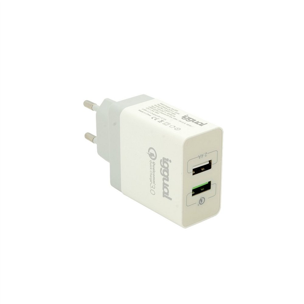 iggual cargador pared usb 2.0 x2 carga rapida qc3.0 30w blanco