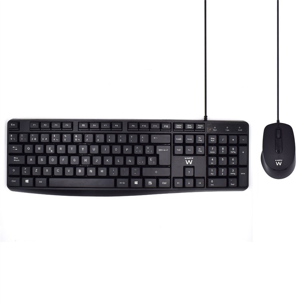 ewent teclado usb qwerty español+ raton ambidextro optico negro