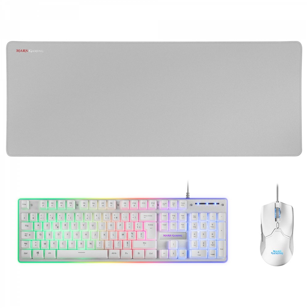 mars gaming mcpxwfr combo teclado+ratón+alfombrilla blanco fr