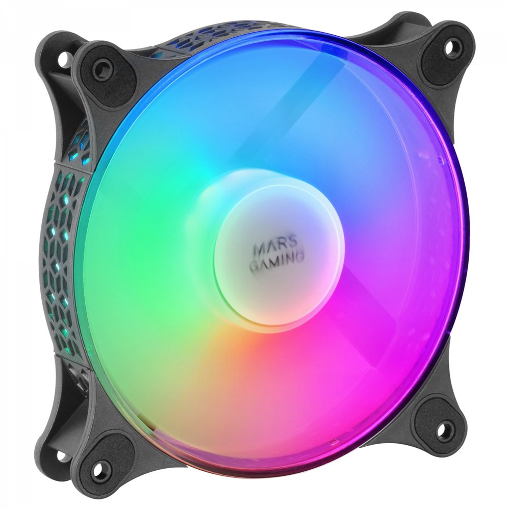 mars gaming mf-duo kit 2 ventiladores frgb rainbow 360º ultra-silencioso doble conexión 3pin + 4pin negro