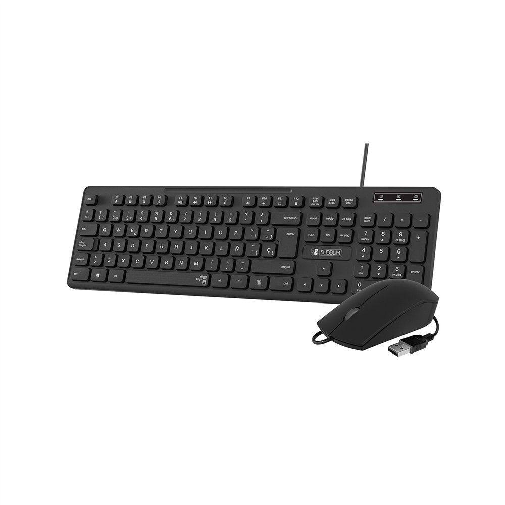 subblim teclado ergonómico y ratón combo business slim silencioso con cable usb