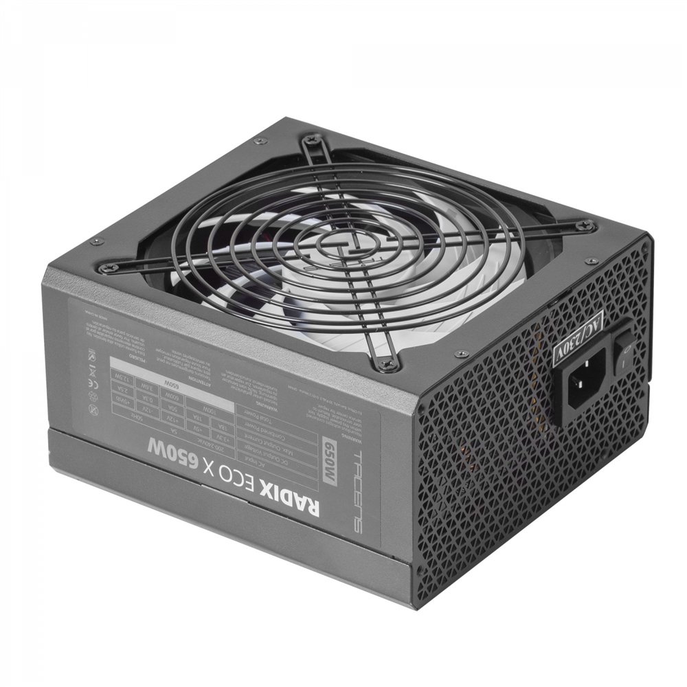 tacens radix eco x 650 fuente alimentación pc atx 650w 6 años garantí­a tecnologí­a silenciosa ai-rpm +87% eficiencia negro