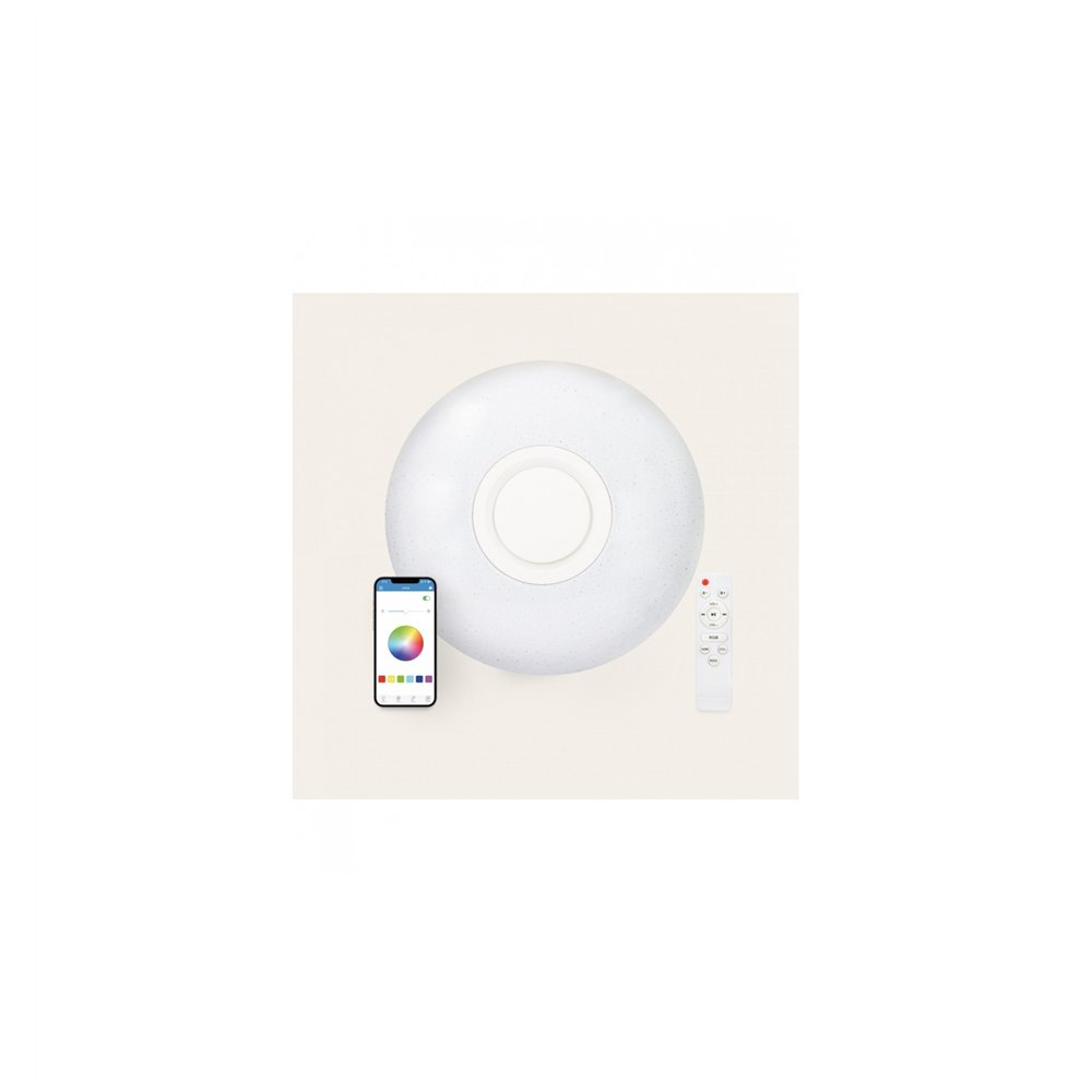 plafon led rainbow ksix 40cm blanco altavoz integrado 30w modos de luz rgb bluetooth google home amazon echo ip42