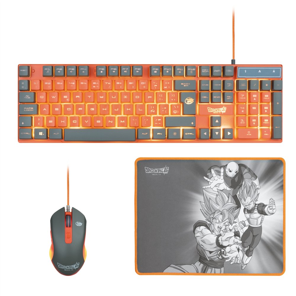 fr-tec pc dragon ball super pack keyboard + mouse + mousepad teclado ratón incluido usb gris, naranja