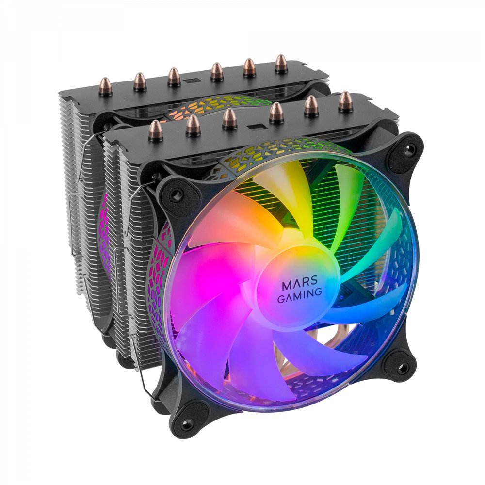 mars gaming mcpu-xt negro disipador cpu doble torre refrigeración 6 heatpipes hct tdp 300w 2 ventiladores argb pwm 12cm