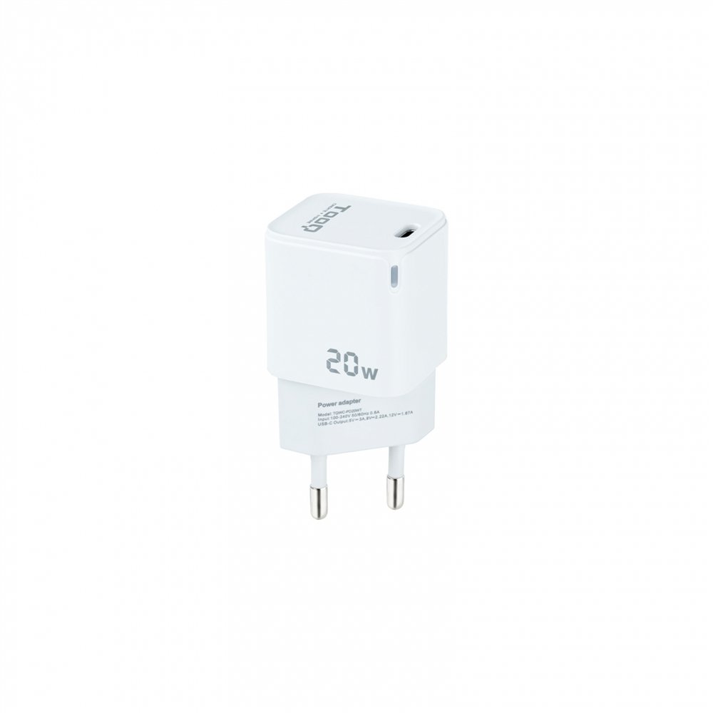 tooq cargador de pared usb-c pd20w, blanco