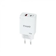 tooq cargador de pared gan usb-c/pd + usb-a/qc 45w, blanco