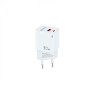 tooq cargador de pared gan usb-c/pd + usb-a/qc 30w, blanco