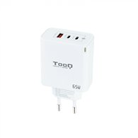 tooq cargador de pared gan 2usb-c/pd + usb-a/qc 65w, blanco