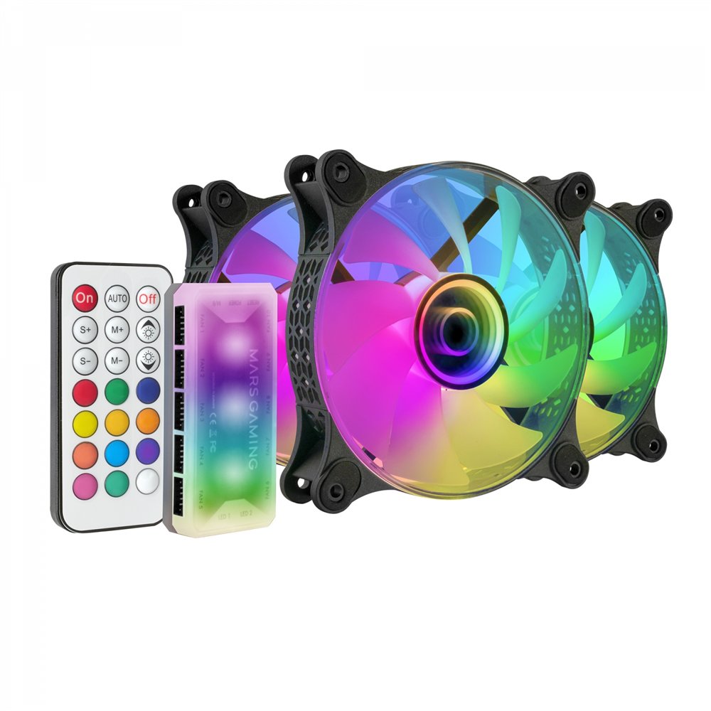 mars gaming mf-3dkit negro kit 3 ventiladores argb 360º 12cm espejo infinito 3d sistema anti-vibraciones controlador argb mando 