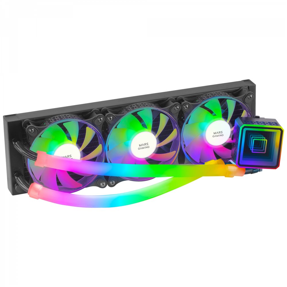 mars gaming ml-ultra360 negro refrigeración lí­quida cpu tdp 650w espejo infinito 3 ventiladores silenciosos fdb argb tubos argb