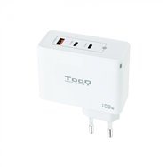 tooq cargador de pared gan 2xusb-c/pd + usb-a/qc 100w, blanco