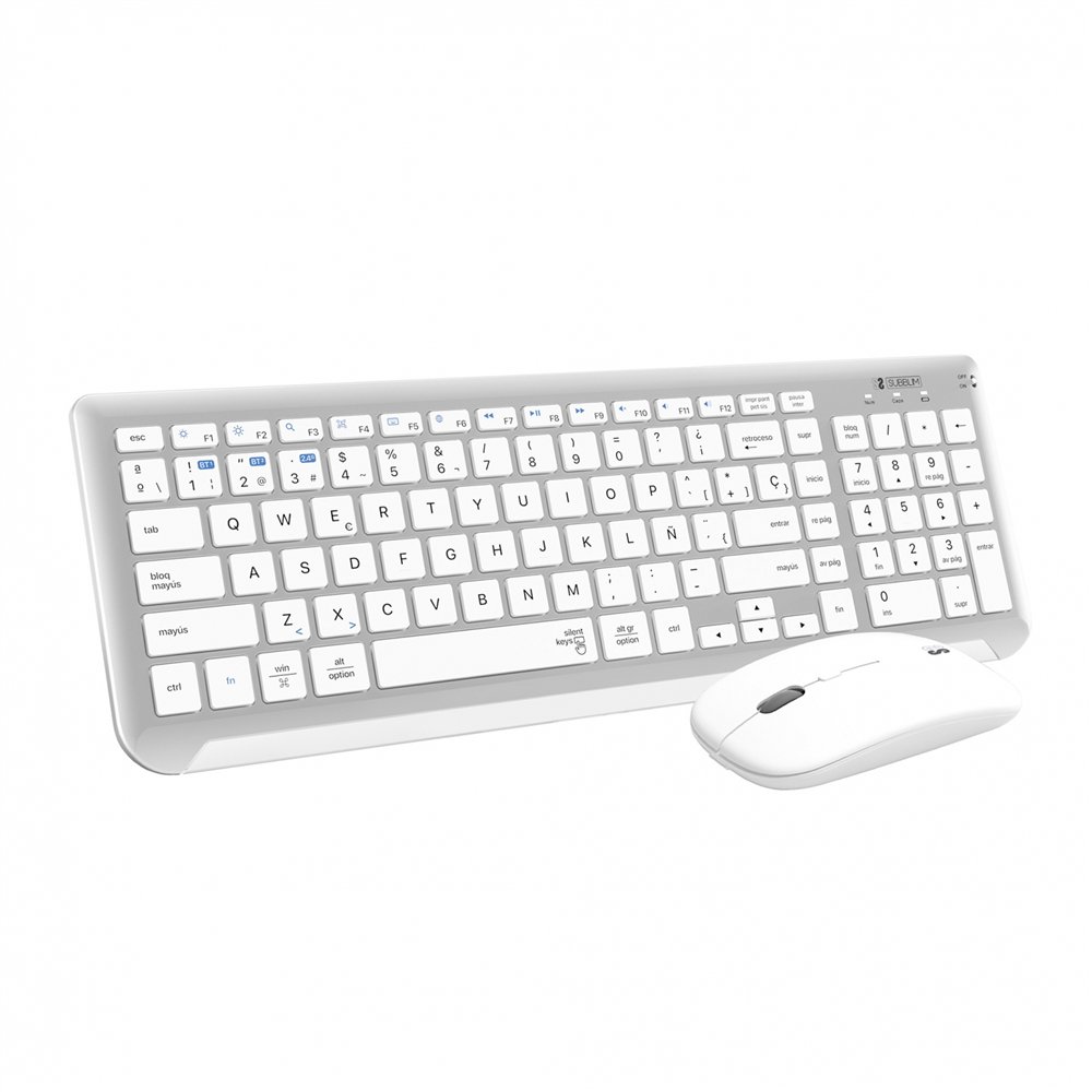 subblim teclado con ratón bluetooth + 2.4g combo dual prestige extendido plata/blanco