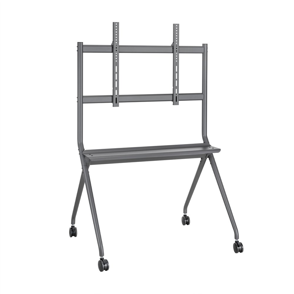 aisens soporte de suelo pro con rueda, 1 bandeja para pantalla interactiva/tv 120kg de 50-86, negro