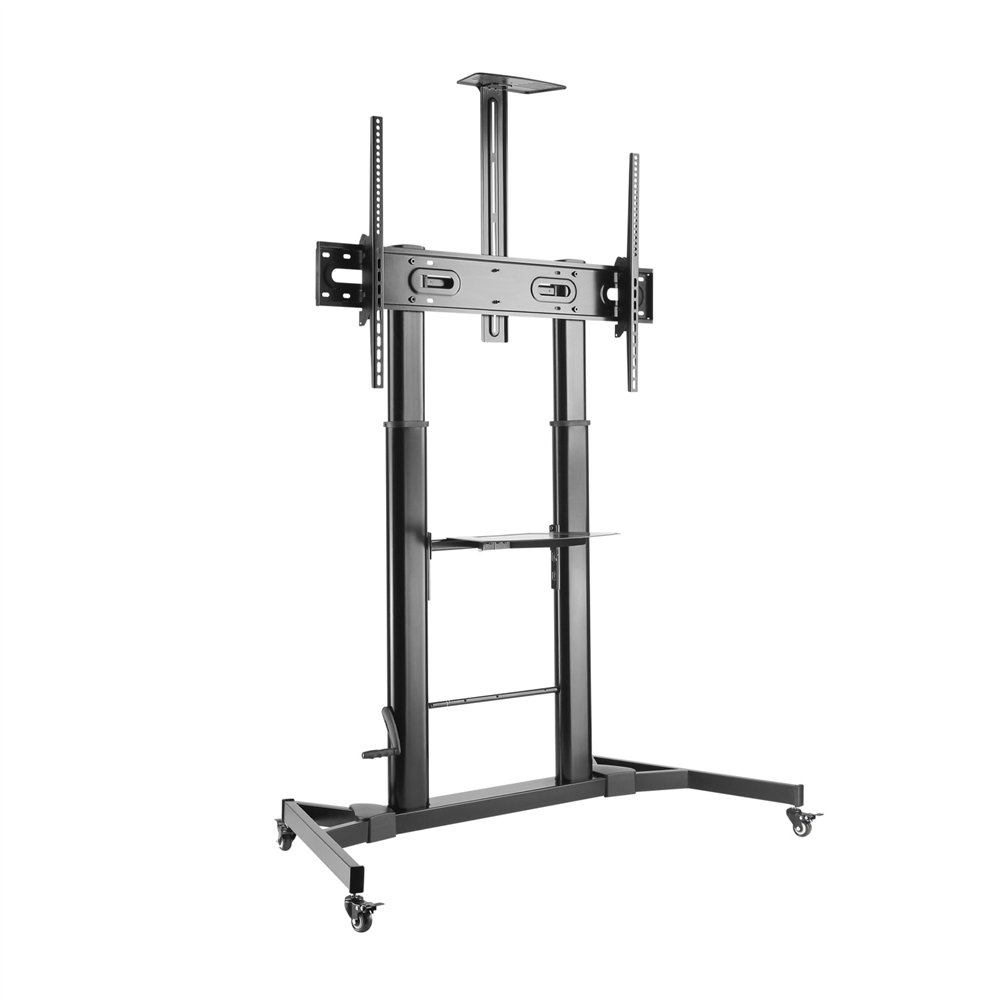 aisens soporte de suelo eco con ruedas y manivela, bandeja para dvd y soporte de cámara para monitor/tv 100kg de 60-100, negro