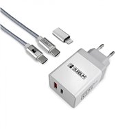 subblim cargador ultra rapido 2xusb de pared pd25w+qc3.0+cable c to c y lightning blanco