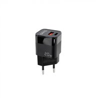 tooq cargador de pared usb-c/pd + usb-a/qc 20w, negro
