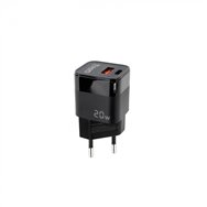 tooq cargador de pared usb-c/pd + usb-a/qc 20w, negro