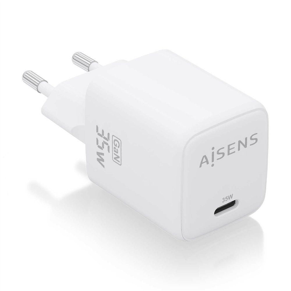 aisens cargador gan 35w, 1xusb-c pd3.0 qc4.0, blanco