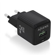 aisens cargador gan 25w, 1xusb-c pd3.0 qc4.0, 1xusb-a qc3.0, negro