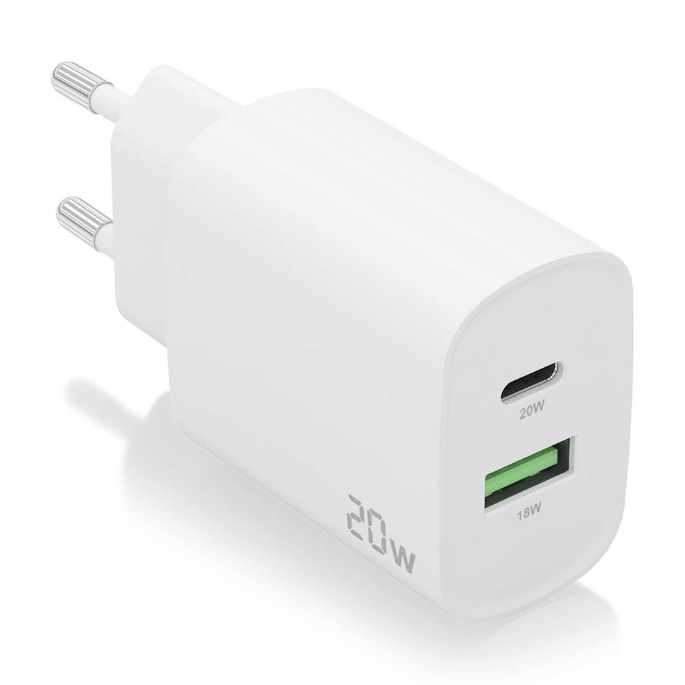 aisens cargador 20w, 1xusb-c pd3.0, 1xusb-a qc3.0, blanco