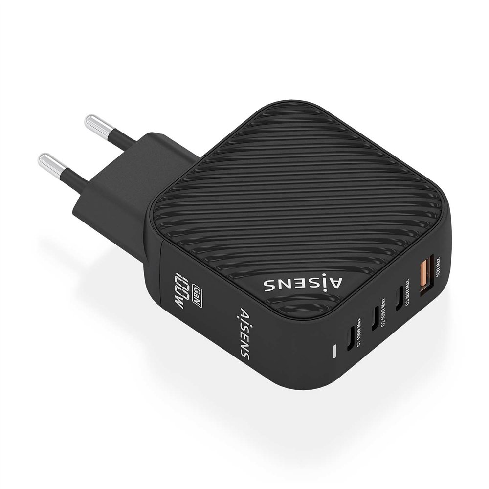 aisens cargador gan 100w, 3xusb-c pd3.0 qc4.0, 1xusb-a qc3.0, negro