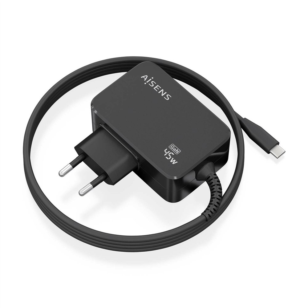 aisens cargador gan 45w pd3.0 1xusb-c 1.8m, negro