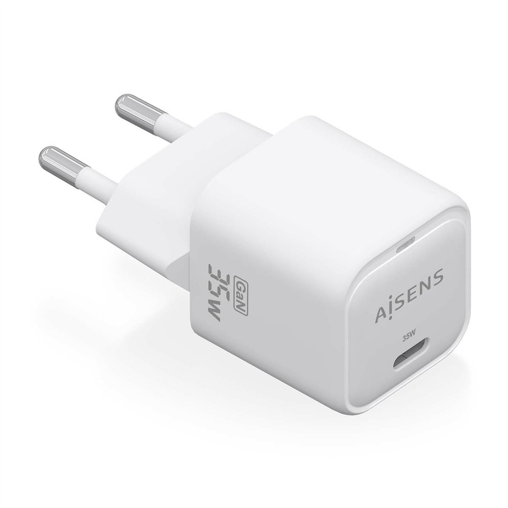 aisens cargador gan 35w, 1xusb-c pd3.0 qc4.0, blanco