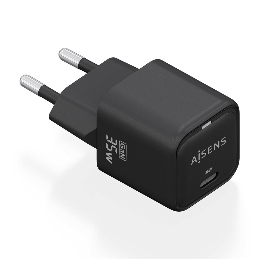 aisens cargador gan 35w, 1xusb-c pd3.0 qc4.0, negro