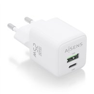 aisens cargador gan 25w, 1xusb-c pd3.0 qc4.0, 1xusb-a qc3.0, blanco