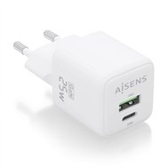 aisens cargador gan 25w, 1xusb-c pd3.0 qc4.0, 1xusb-a qc3.0, blanco