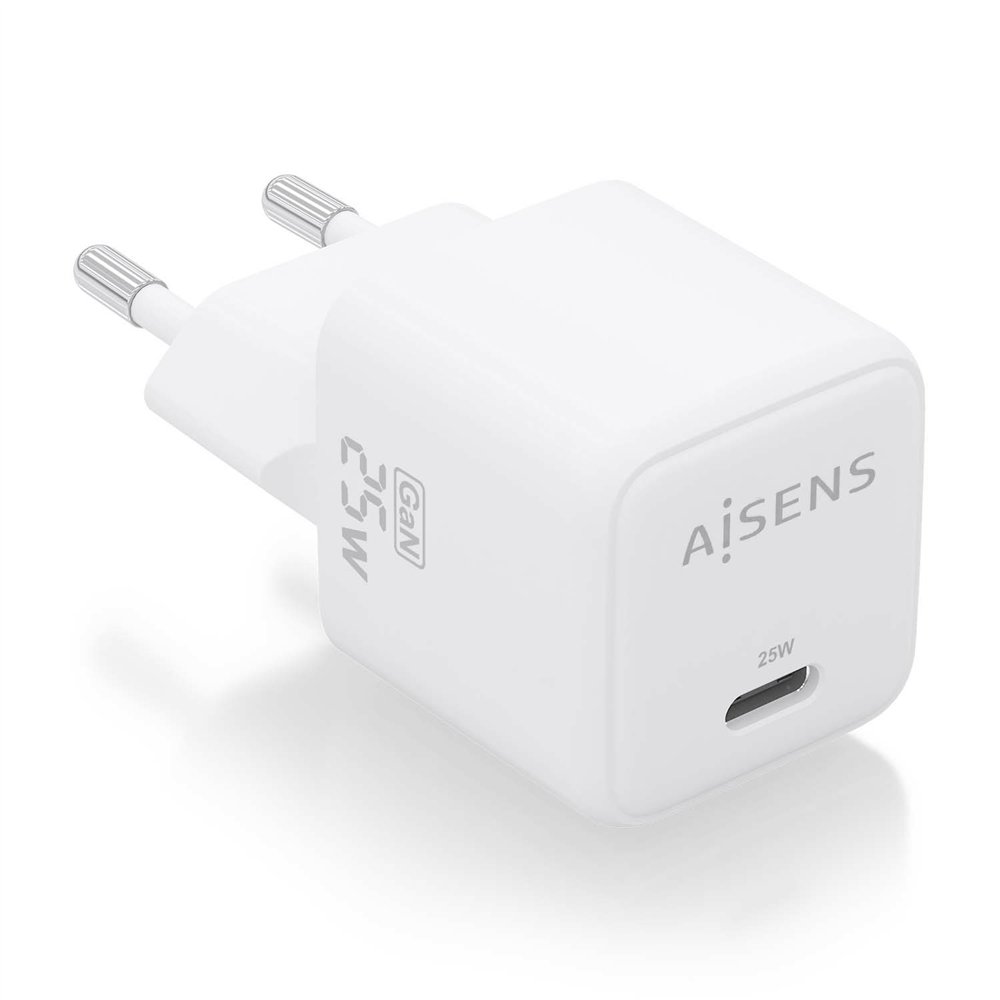 aisens cargador gan 25w, 1xusb-c pd3.0 qc4.0, blanco