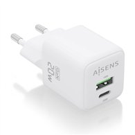 aisens cargador gan 20w, 1xusb-c pd3.0 qc4.0, 1xusb-a qc3.0, blanco