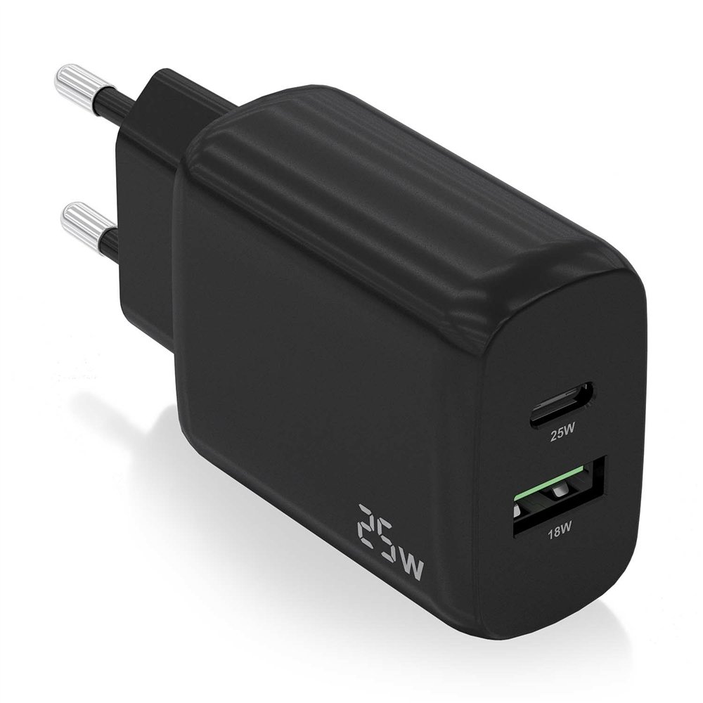 aisens cargador 25w, 1xusb-c pd3.0, 1xusb-a qc3.0, negro