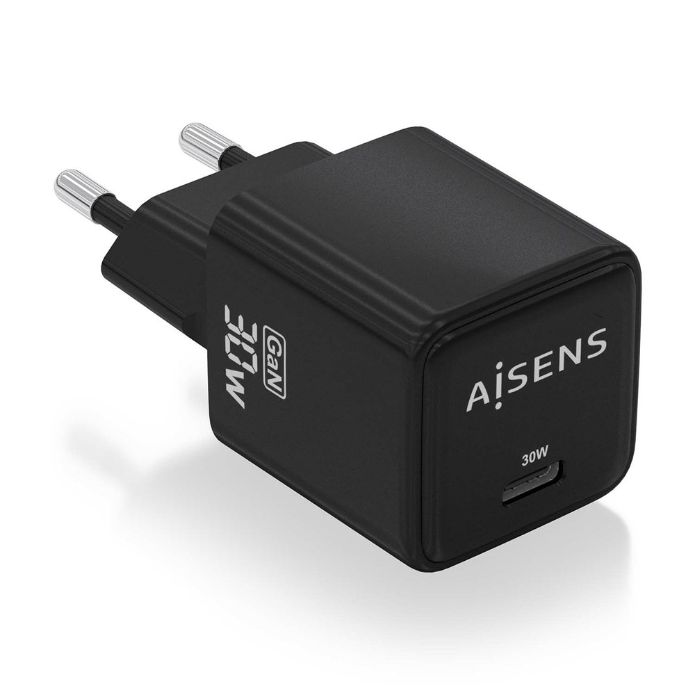 aisens cargador gan 30w, 1xusb-c pd3.0 qd4.0, negro