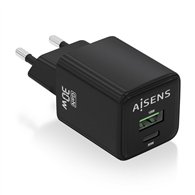 aisens cargador gan 30w, 1xusb-c pd3.0 qc4.0, 1xusb-a qc3.0, negro