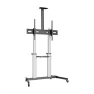 aisens soporte de suelo pro con ruedas, bandeja para dvd y soporte de cámara para monitor/tv 100kg de 60-100, negro-plata