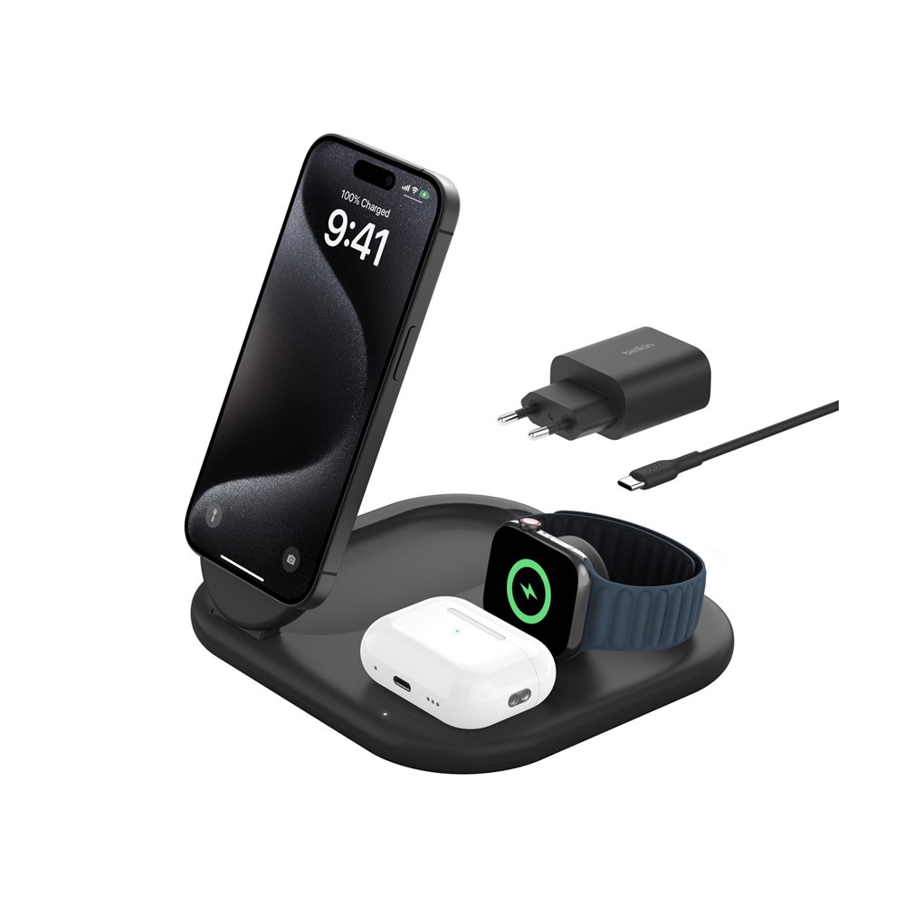 belkin boostcharge auriculares, smartphone, reloj inteligente negro usb cargador inalámbrico carga rápida interior