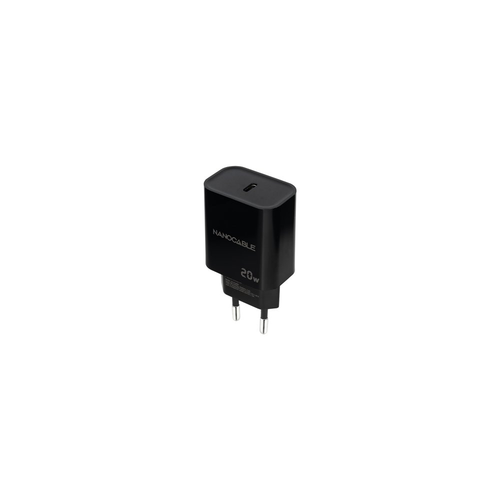 nanocable cargador usb-c pd 20w, negro