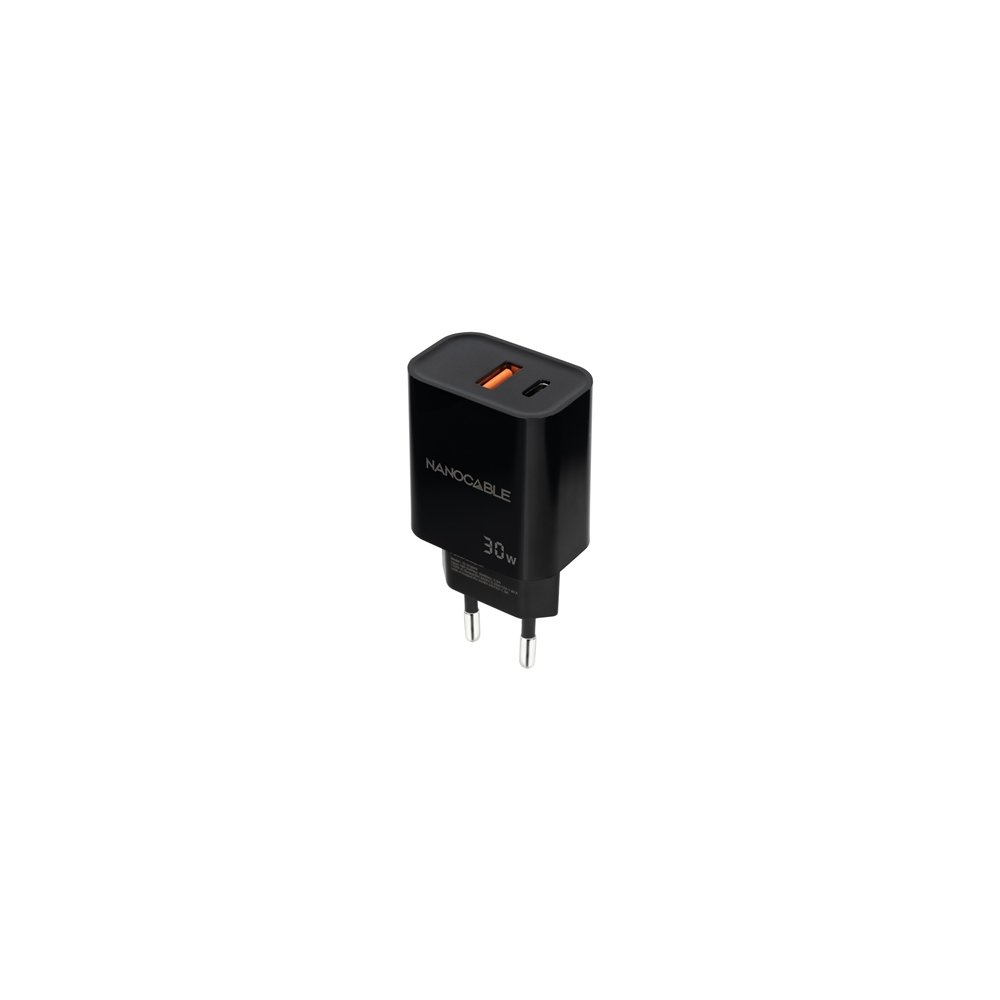 nanocable cargador usb-c/pd + usb-a/qc 30w, negro