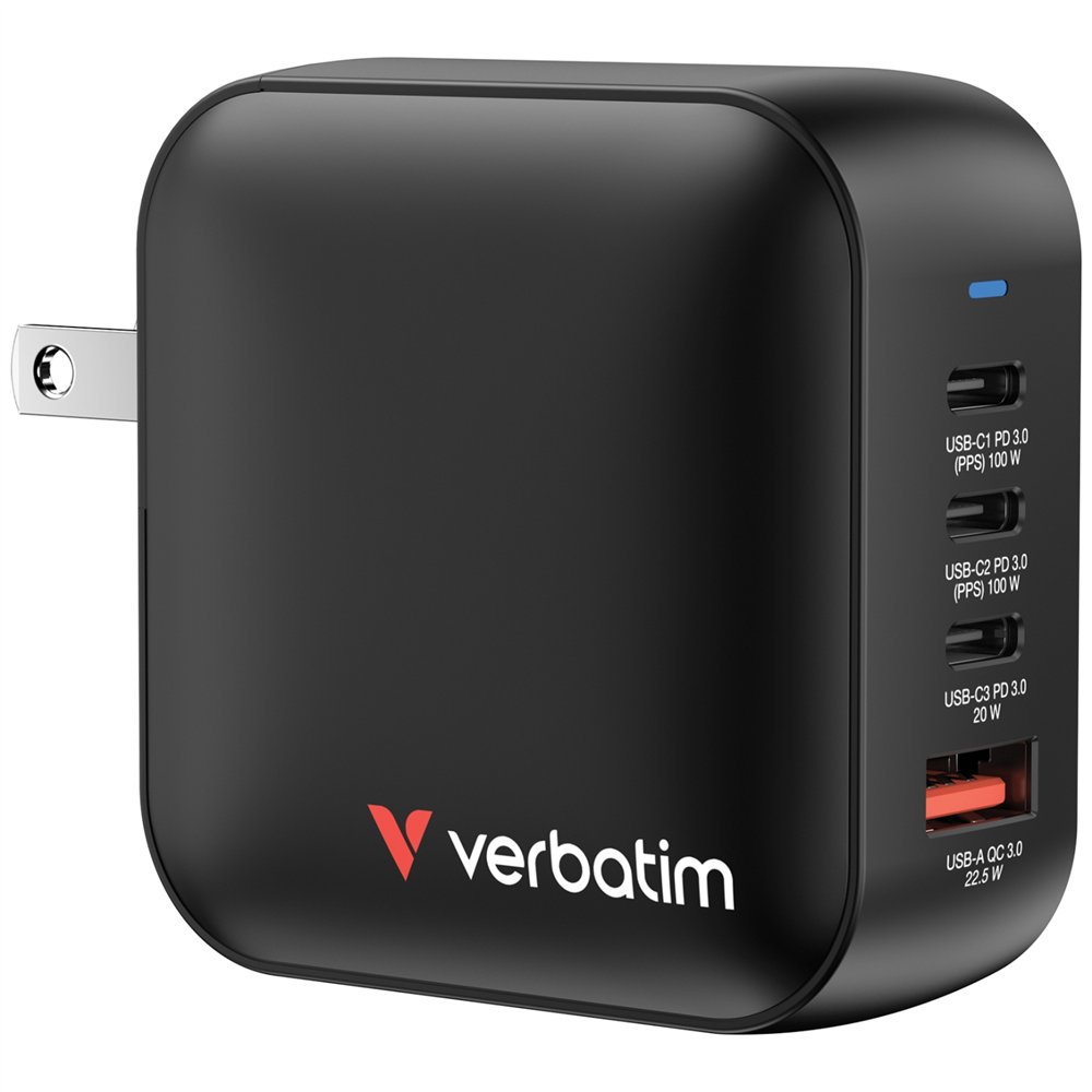 verbatim mini gan charger 100w universal negro corriente alterna carga rápida interior