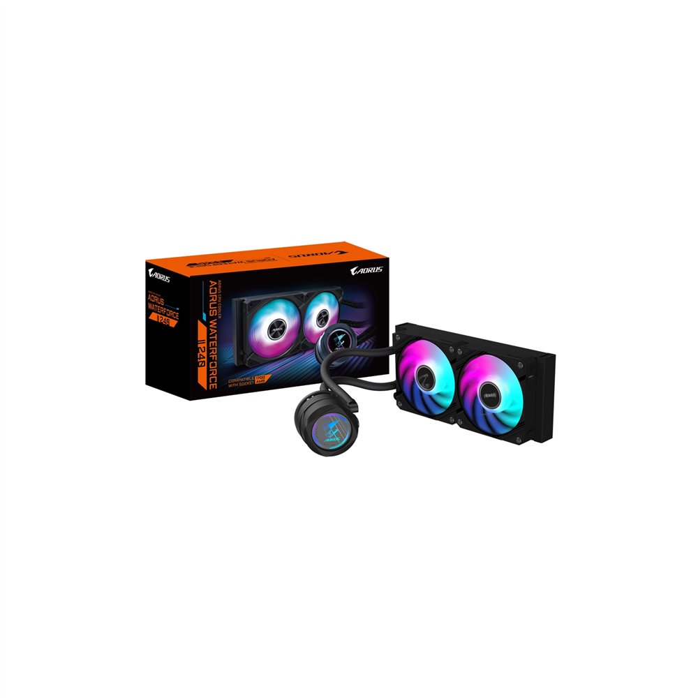 gigabyte aorus waterforce ii 240 refrigerador de cpu líquido aio - 2x ventiladores argb de 120 mm, mecanismo de conexión desliza