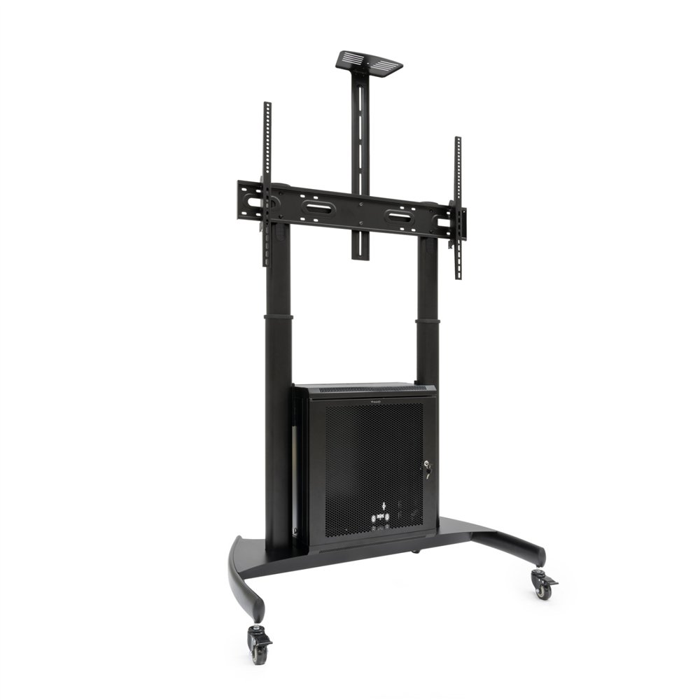 tooq “narnia” soporte de suelo con armario multiusos + accesorios rack para pantallas 60"- 100", negro