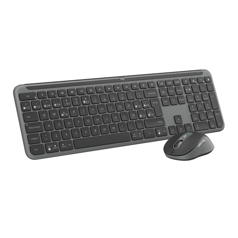 logitech mk950 signature slim, teclado y ratón inalámbricos, diseño elegante, escritura y clics discretos, uso alternante de 3 d