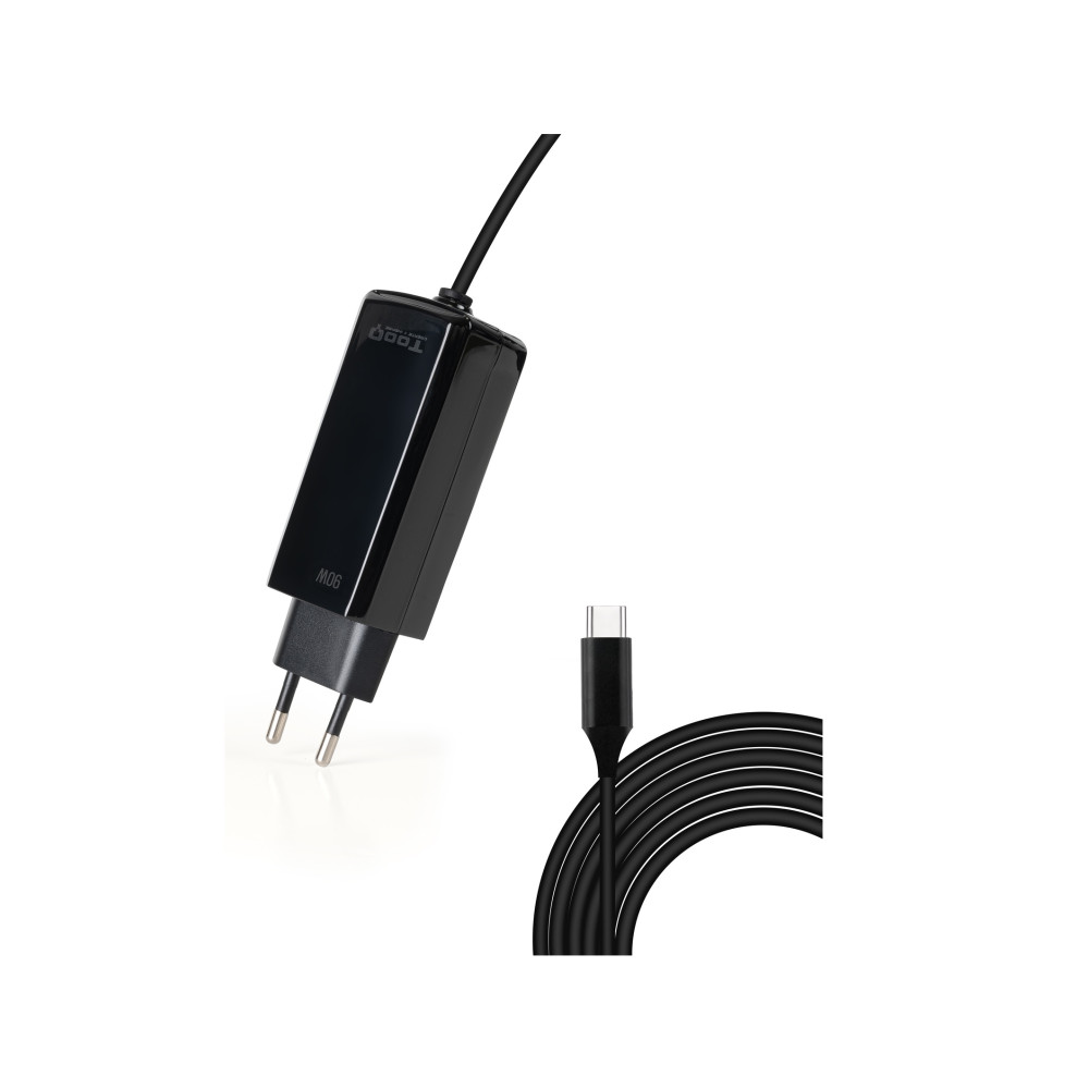 tooq cargador de portátil gan usb-c pd 90w, negro
