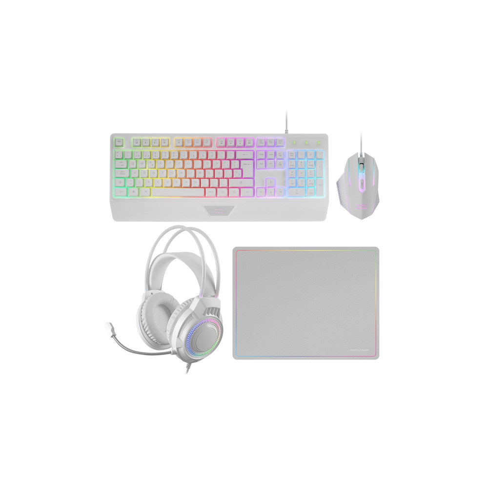 mars gaming mcp124pro, combo gaming 4en1, teclado rgb h-mech con reposamuñecas, ratón rgb 3200dpi y switches huano, auriculares 
