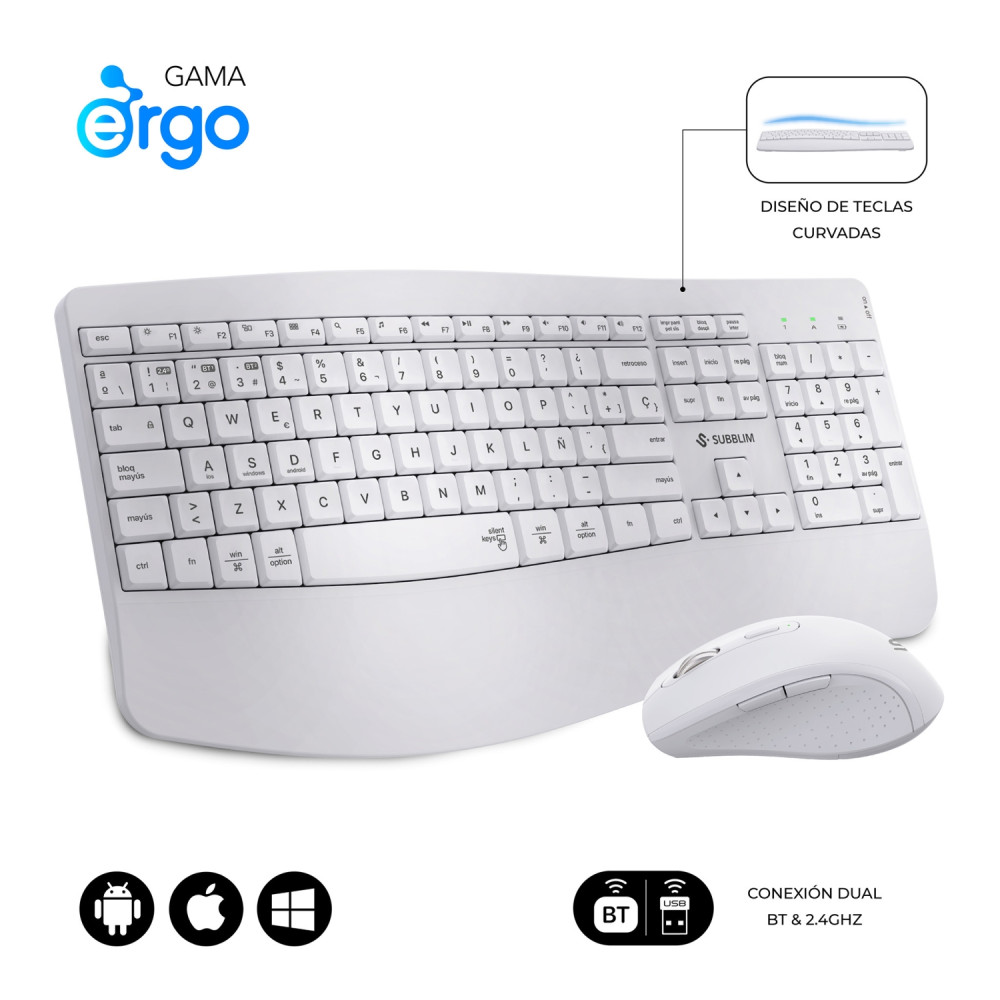 subblim teclado con ratón combo dual office prowave white