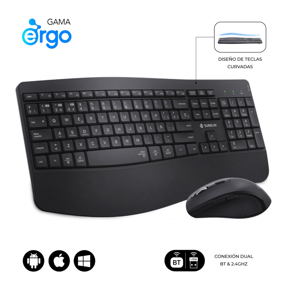 subblim teclado con ratón combo dual office prowave black