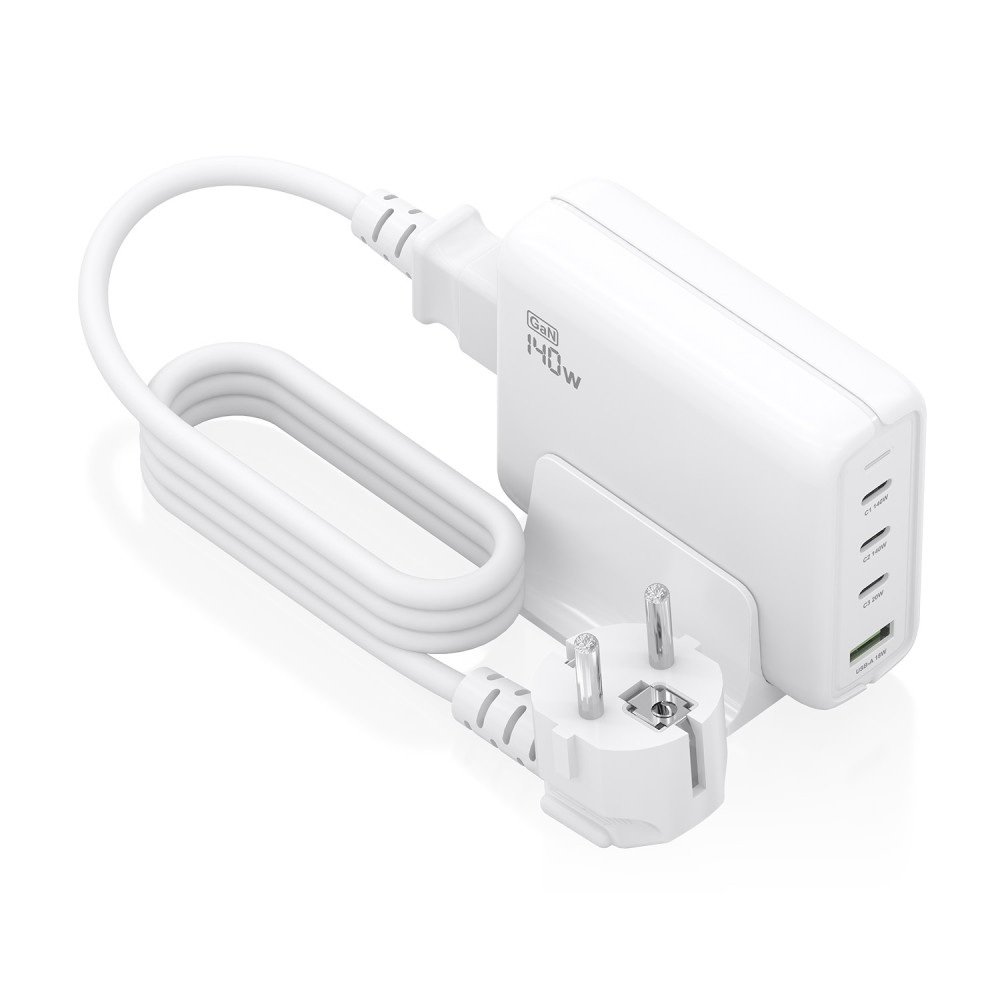 aisens cargador sobremesa gan 140w, 3x usb-c pd3.1 qc4.0 qc5.0, 1x usb-a qc3.0, blanco